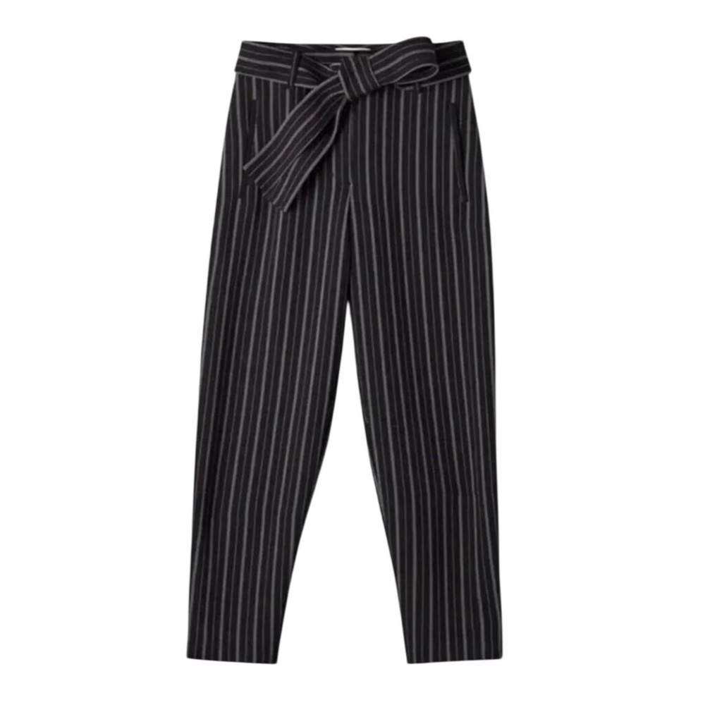 Wilfred Aritzia Black Pinstripe High Rise Ankle Pants Women's 6 Tie Waist Office